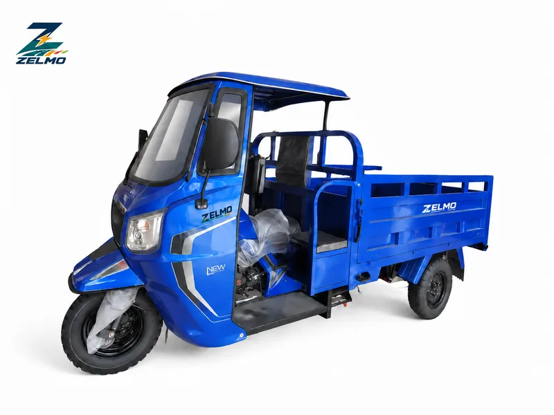 ZELMO carroceria com cobertura azul vista frontal em três quartos
