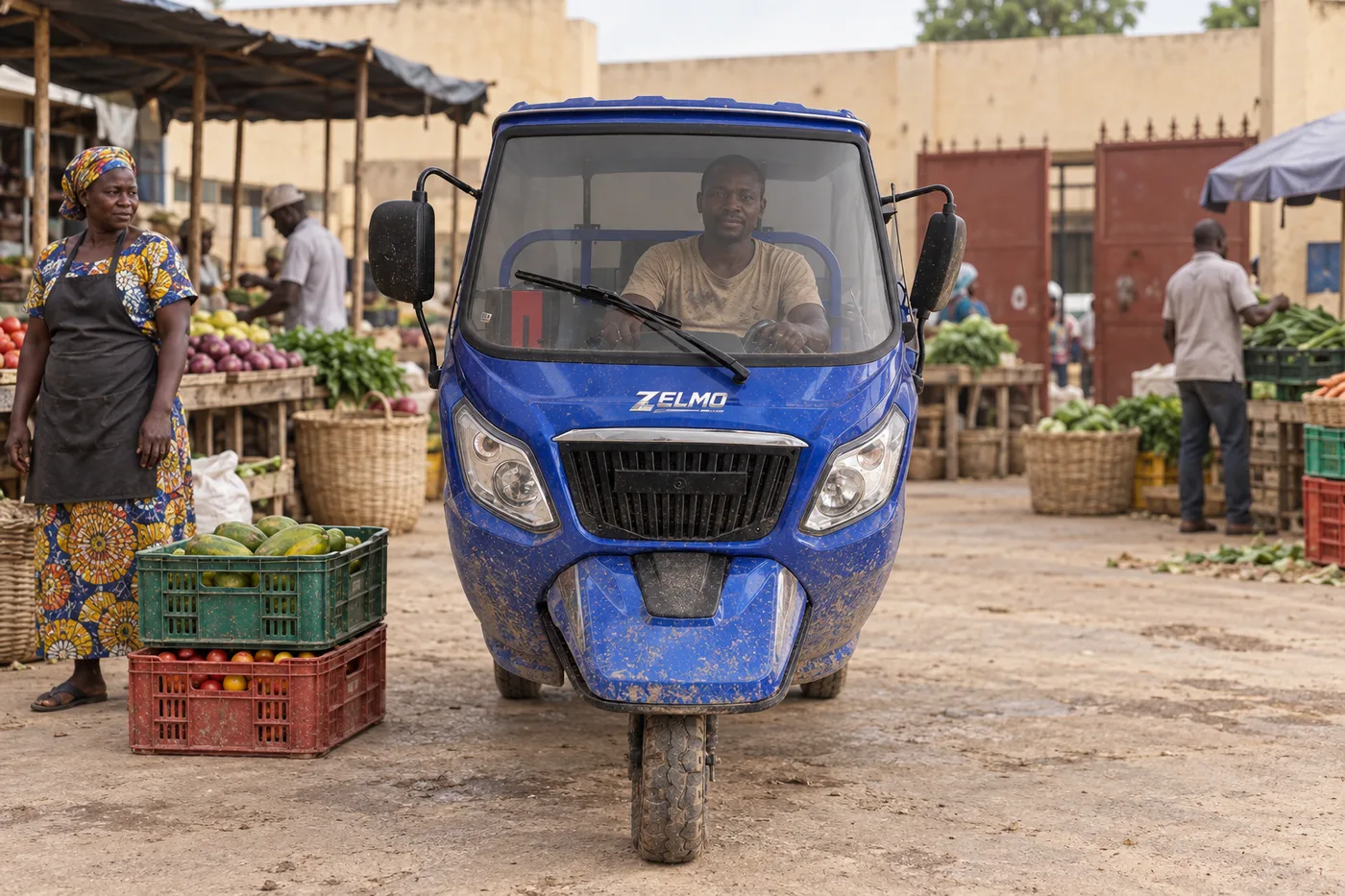 ZELMO carrocería con techo azul vista frontal · Reparto en el mercado