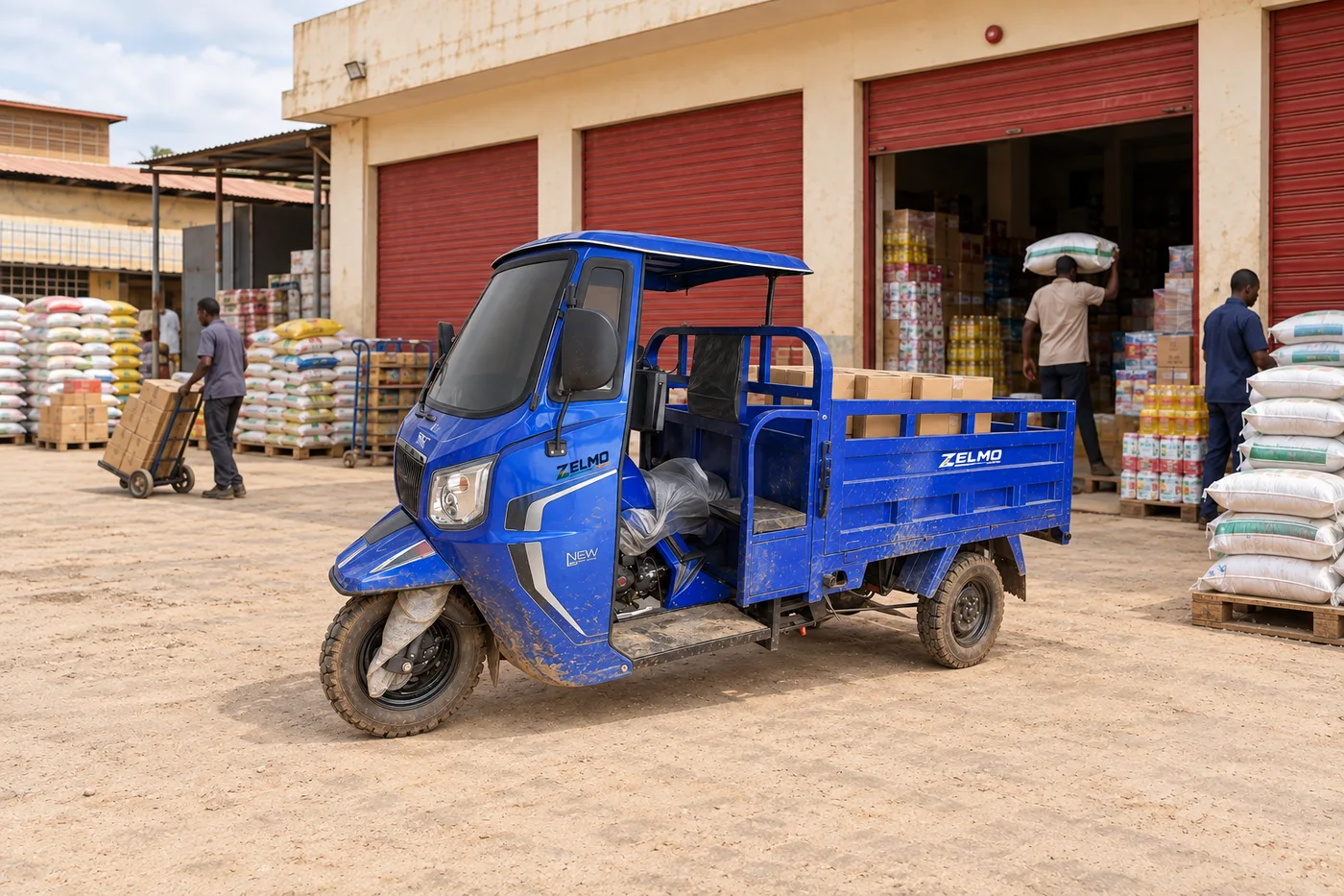 ZELMO carrocería con techo azul vista de tres cuartos delantera · Reposición de tiendas