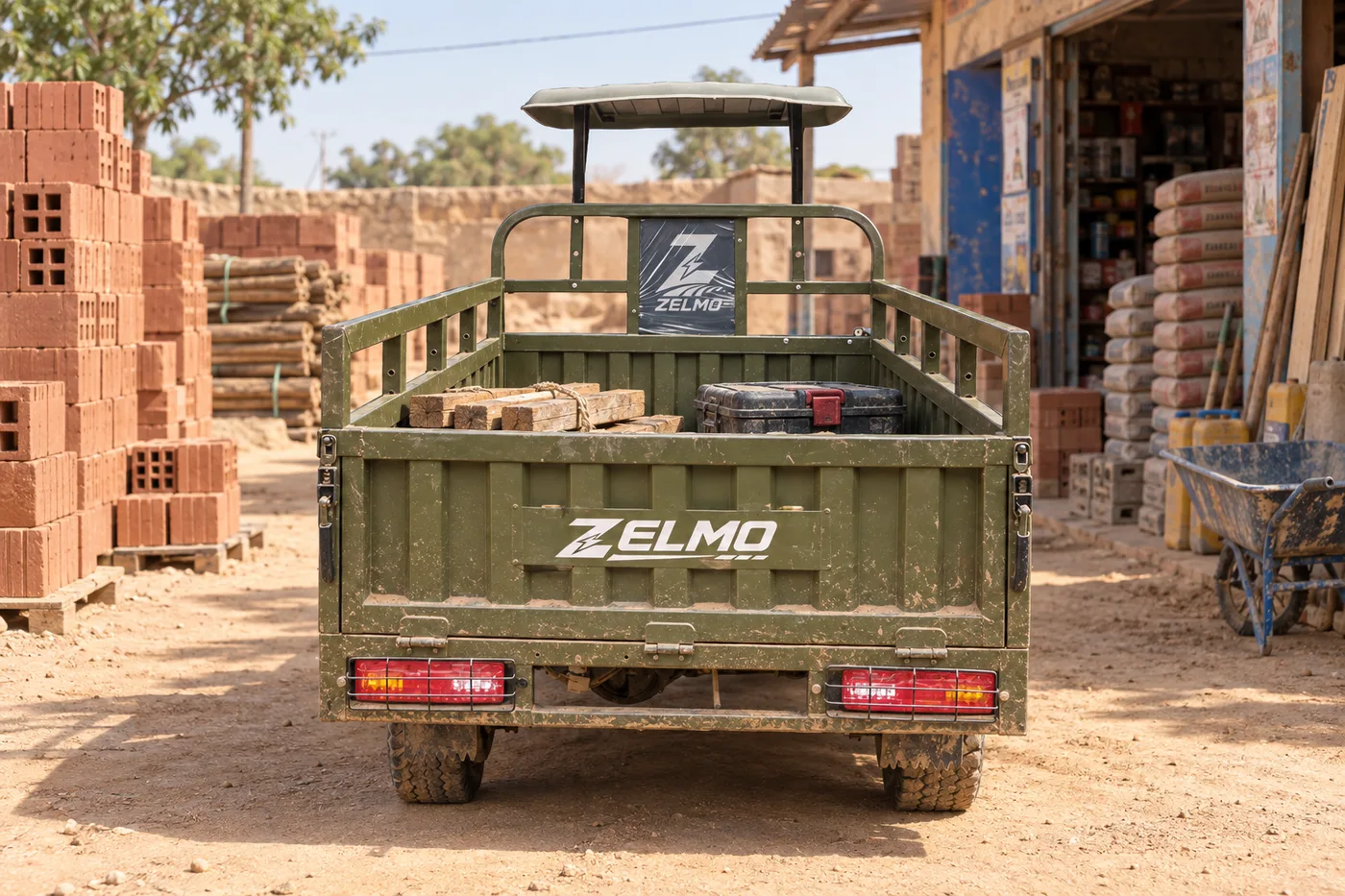 ZELMO هيكل بمظلة زيتي منظر خلفي · مستلزمات الحي