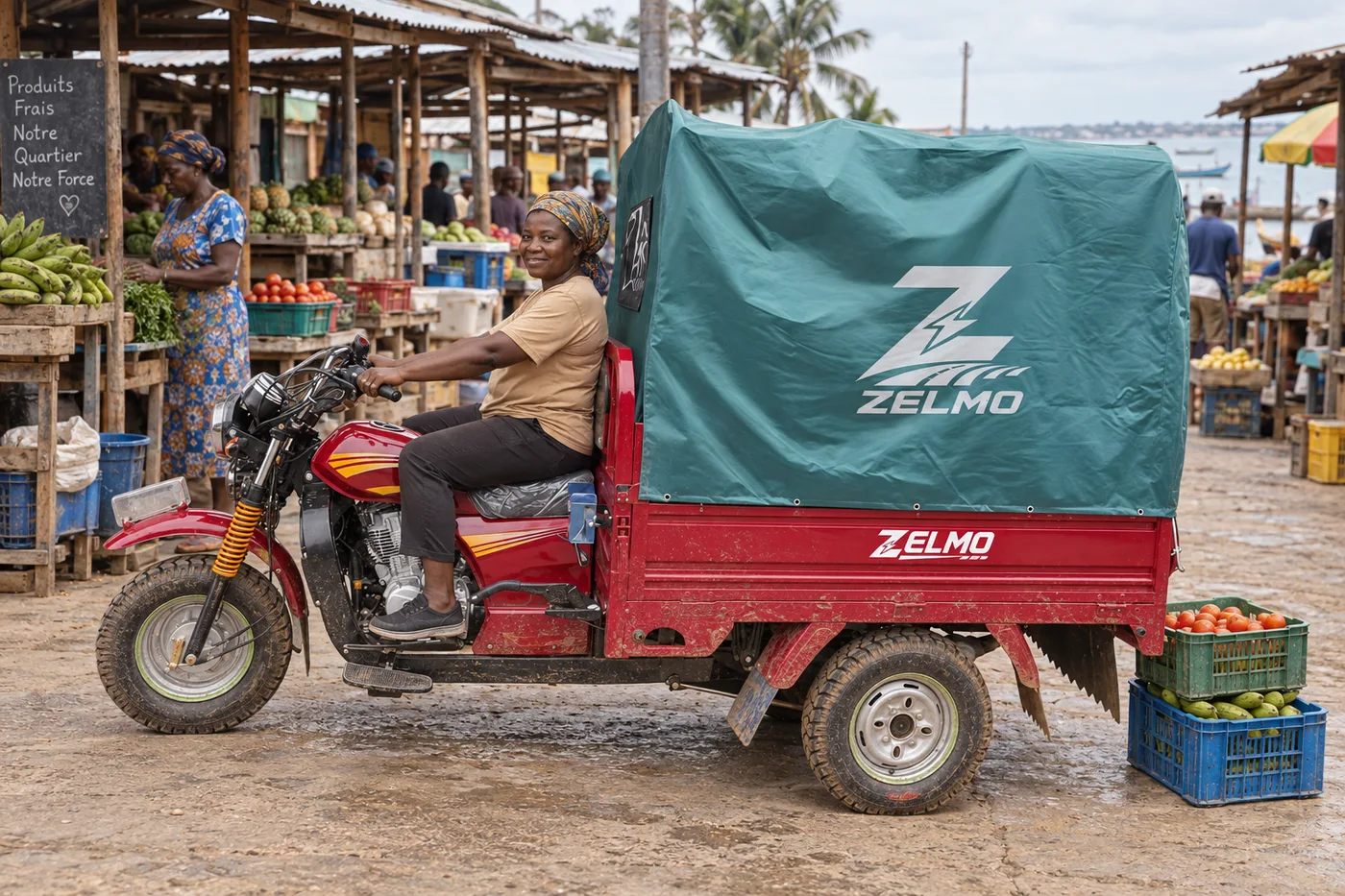 ZELMO هيكل شحن مغطى أحمر منظر جانبي · التوصيل للأسواق