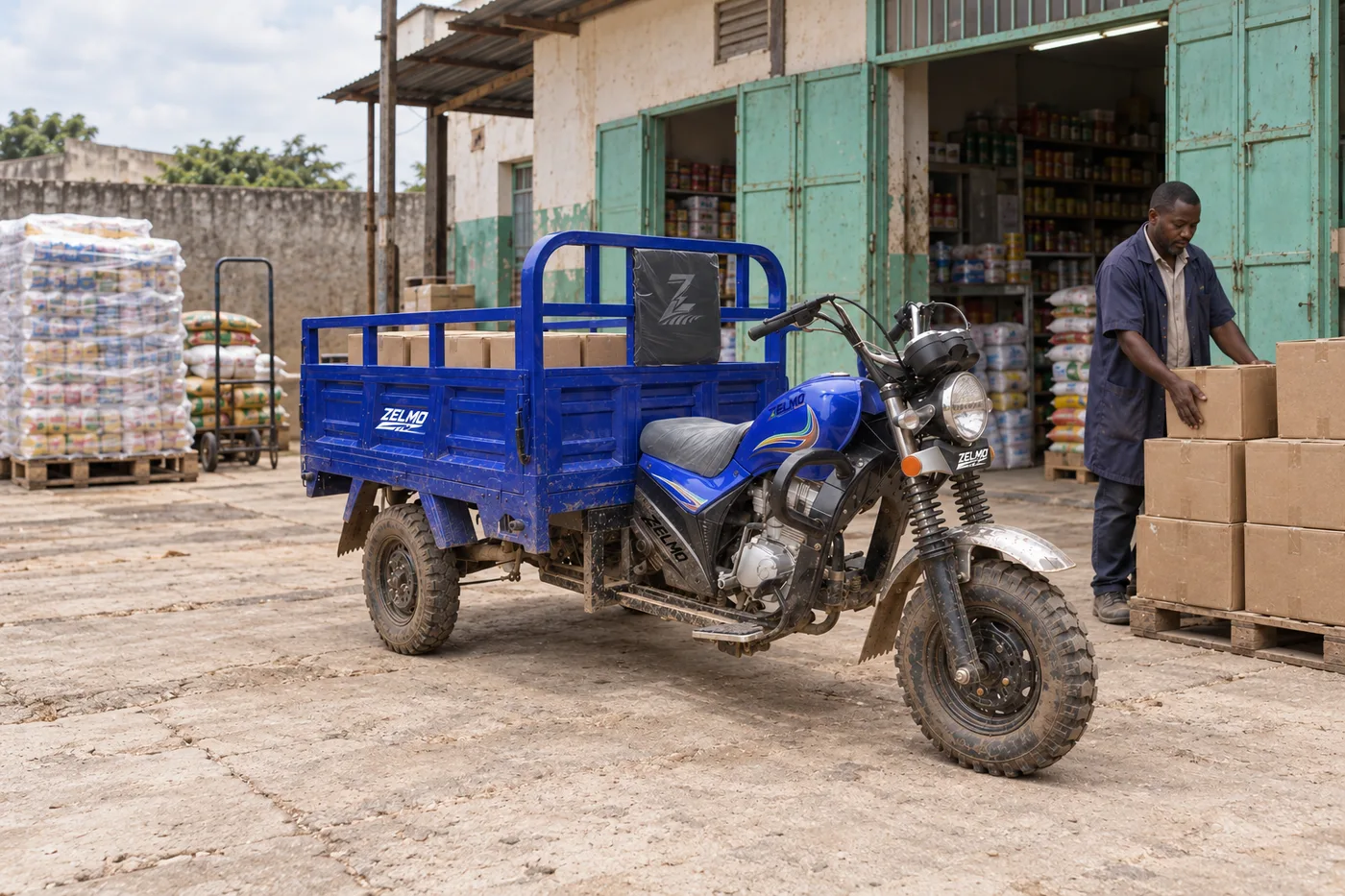 ZELMO carrocería multiuso azul vista de tres cuartos delantera · Reposición de tiendas