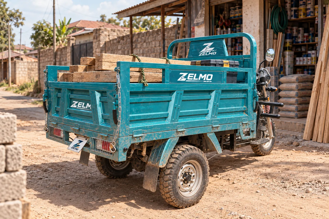 ZELMO هيكل شحن مفتوح فيروزي منظر خلفي بزاوية ثلاثة أرباع · مستلزمات الحي